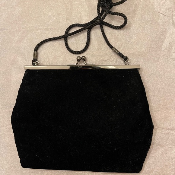 Diamond Detail Black Velvet Evening Bag - Picture 3 of 4